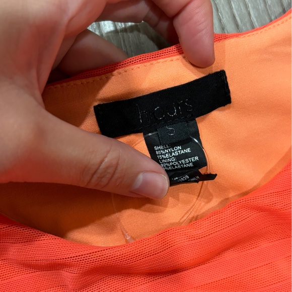 COPY - REVOLVE h:ours Size S Mini Dress Neon Orange Striped Bust Bodycon Sleeve… - Picture 2 of 11